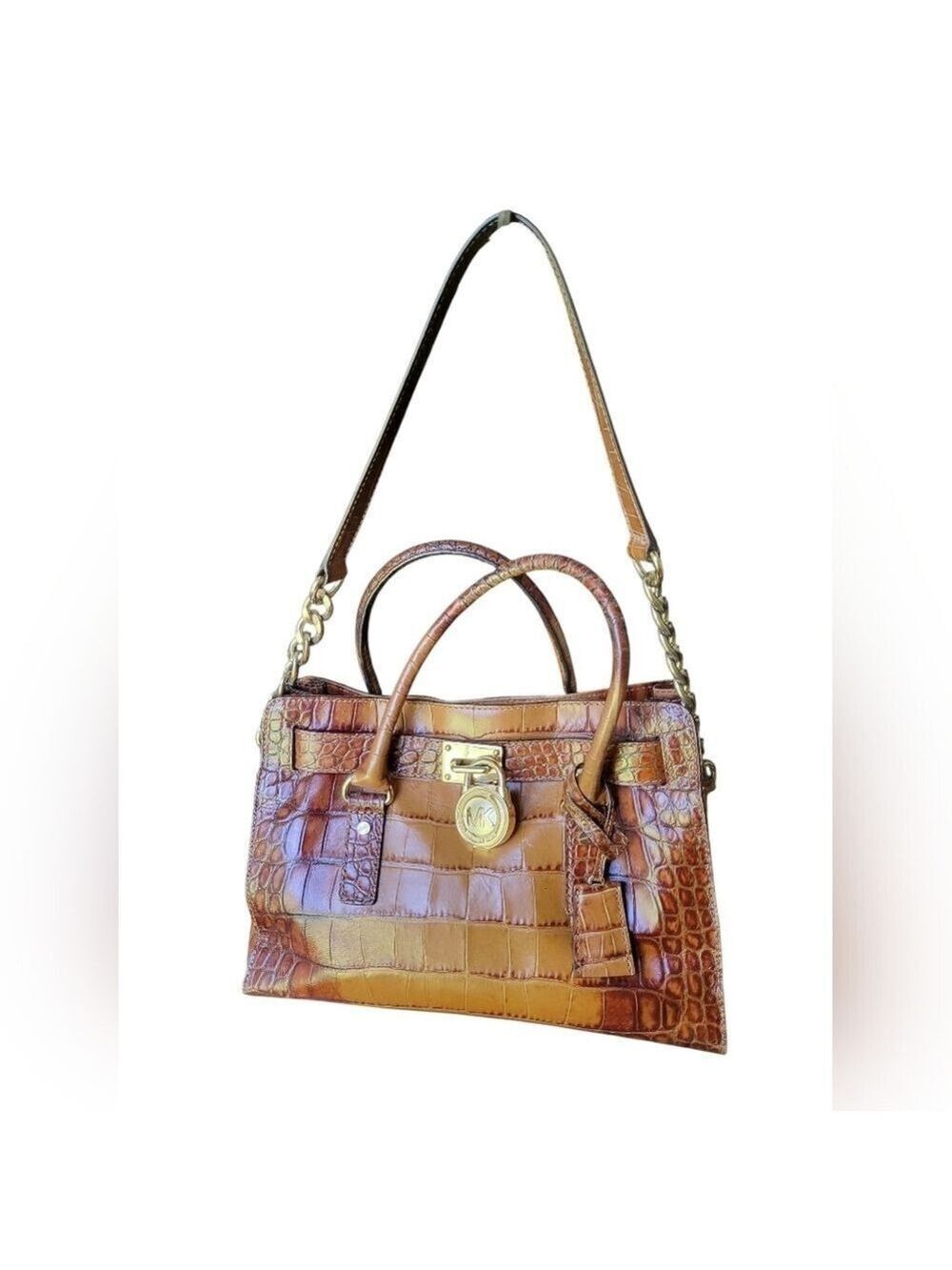 Micheal Kors Brown Crocodile Embossed Leather Handbag Cross Body Purse
